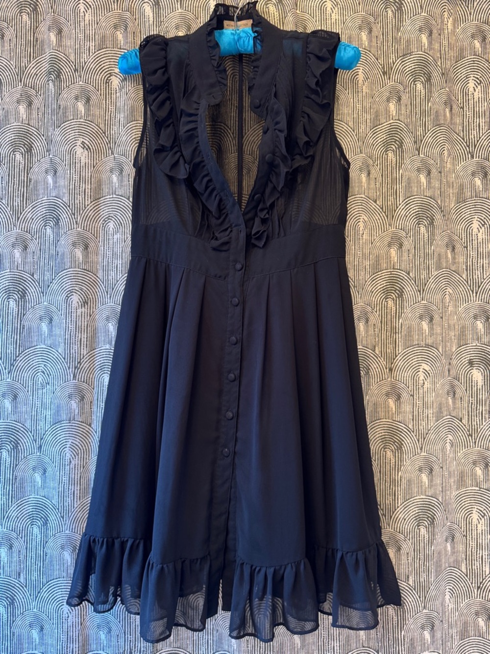 Ruffled Sleeveless Button-Front Black Dress